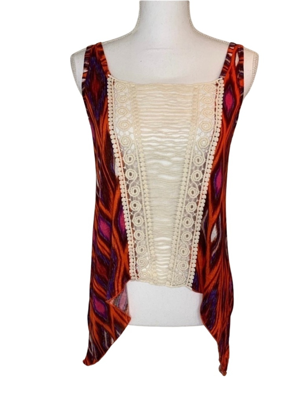 Boho Crochet Tank Southwestern Top Women Size Small Summer